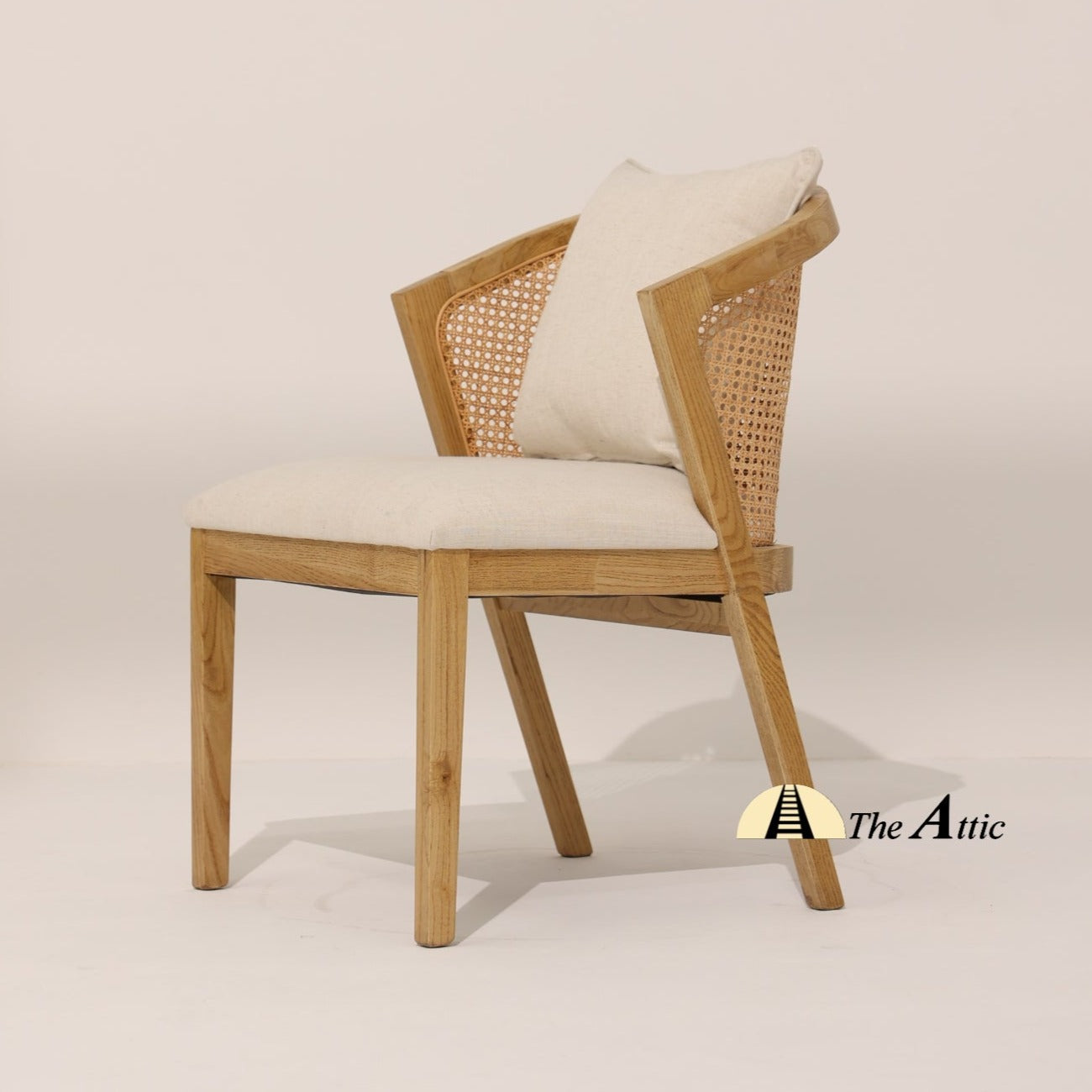 Florence Curved Back Dining Chair, Mid-Century Modern Oak Wood and Rattan Chair - The Attic Dubai