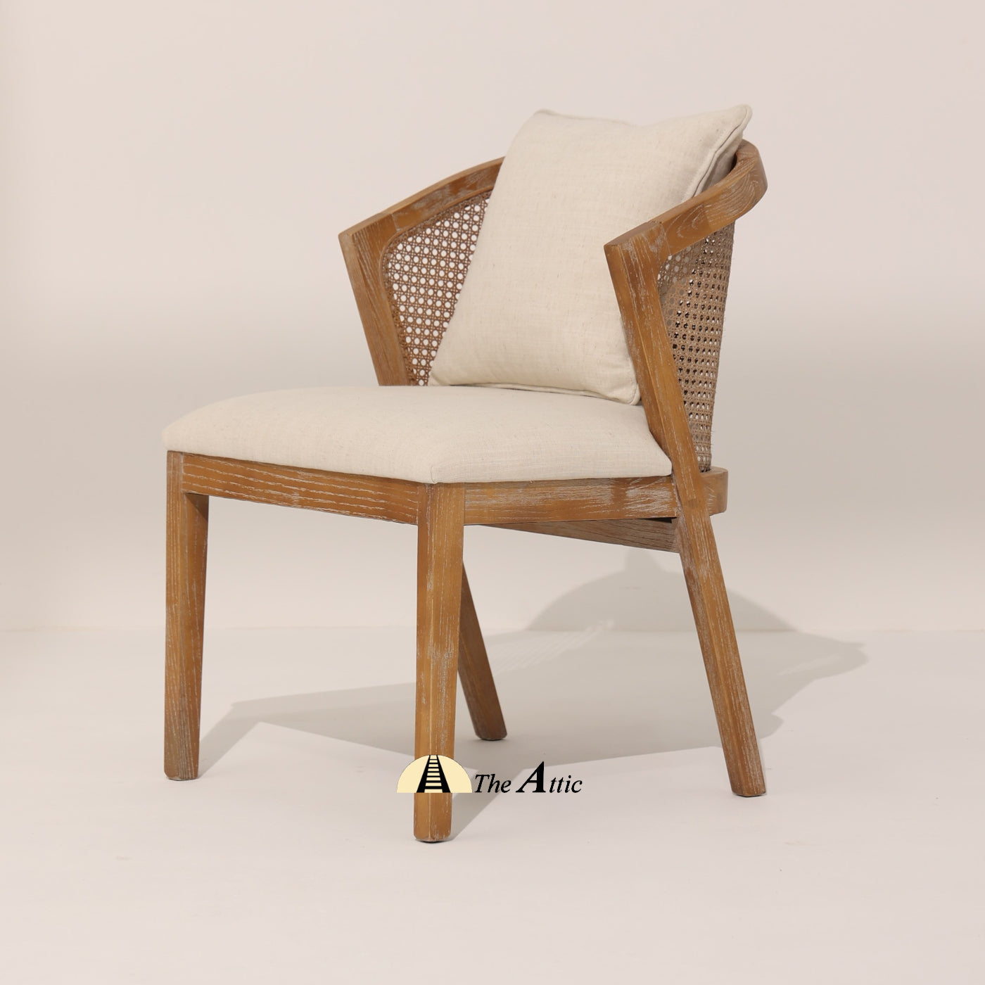 Florence Curved Back Dining Chair, Mid-Century Modern Oak Wood and Rattan Chair - The Attic Dubai