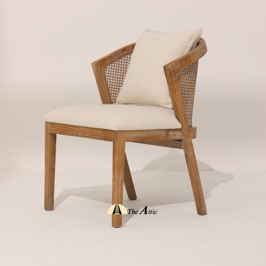 Florence Curved Back Dining Chair, Mid-Century Modern Oak Wood and Rattan Chair - The Attic Dubai