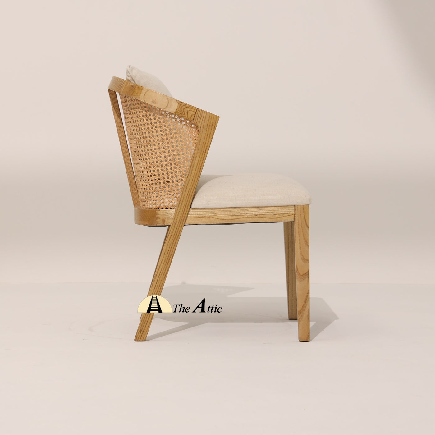 Florence Curved Back Dining Chair, Mid-Century Modern Oak Wood and Rattan Chair - The Attic Dubai