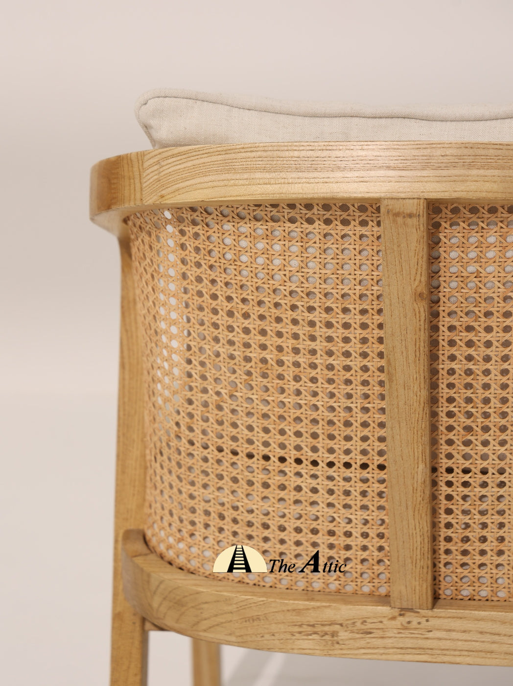 Florence Curved Back Dining Chair, Mid-Century Modern Oak Wood and Rattan Chair - The Attic Dubai