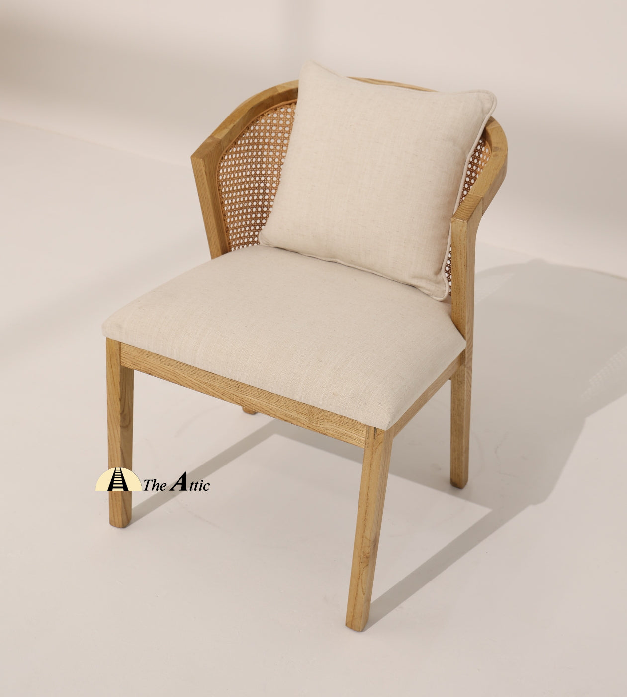 Florence Curved Back Dining Chair, Mid-Century Modern Oak Wood and Rattan Chair - The Attic Dubai