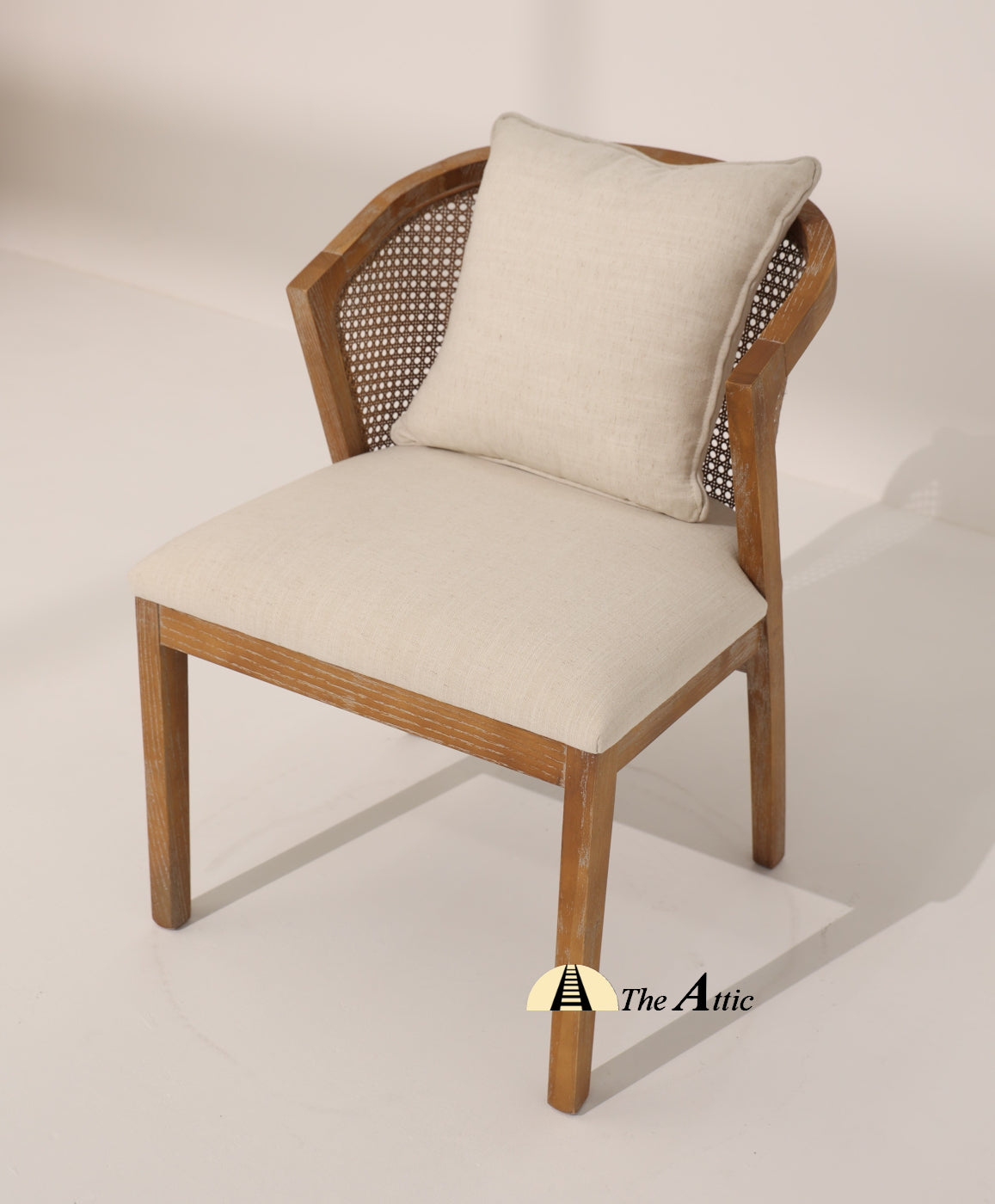 Florence Curved Back Dining Chair, Mid-Century Modern Oak Wood and Rattan Chair - The Attic Dubai