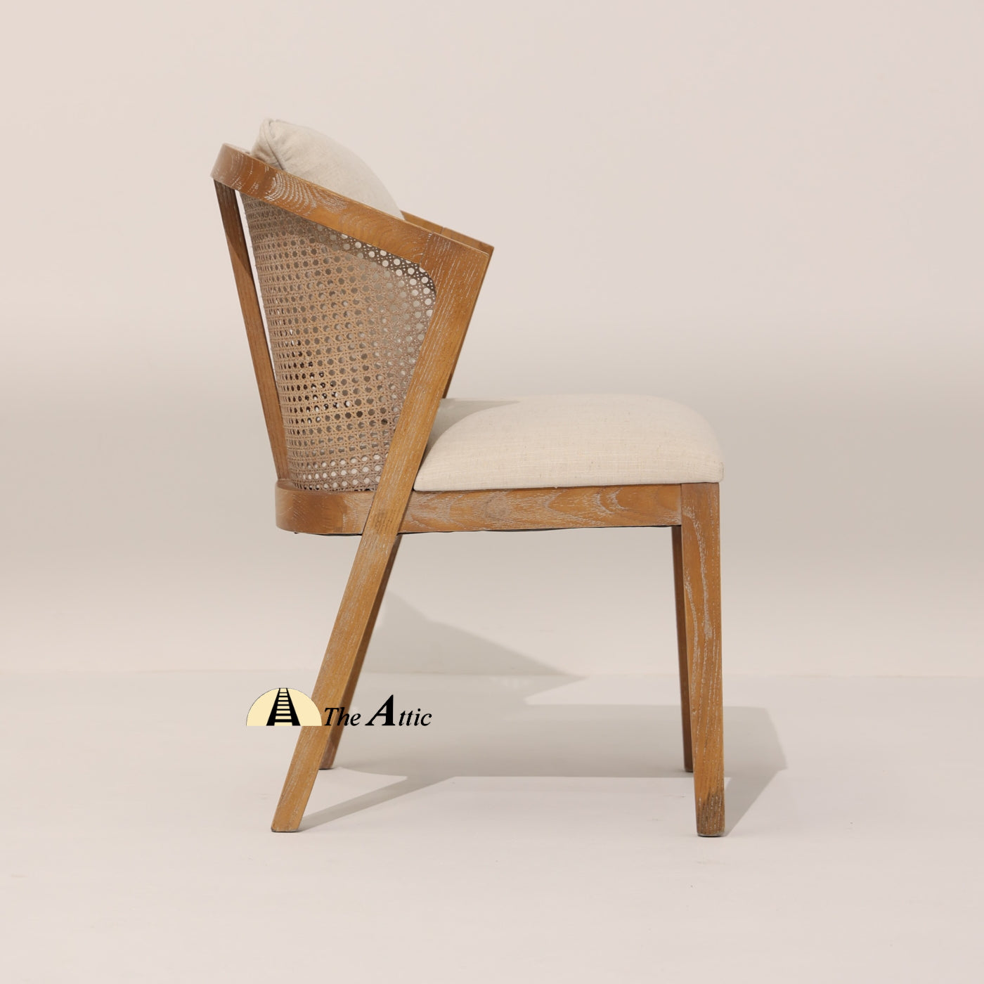Florence Curved Back Dining Chair, Mid-Century Modern Oak Wood and Rattan Chair - The Attic Dubai