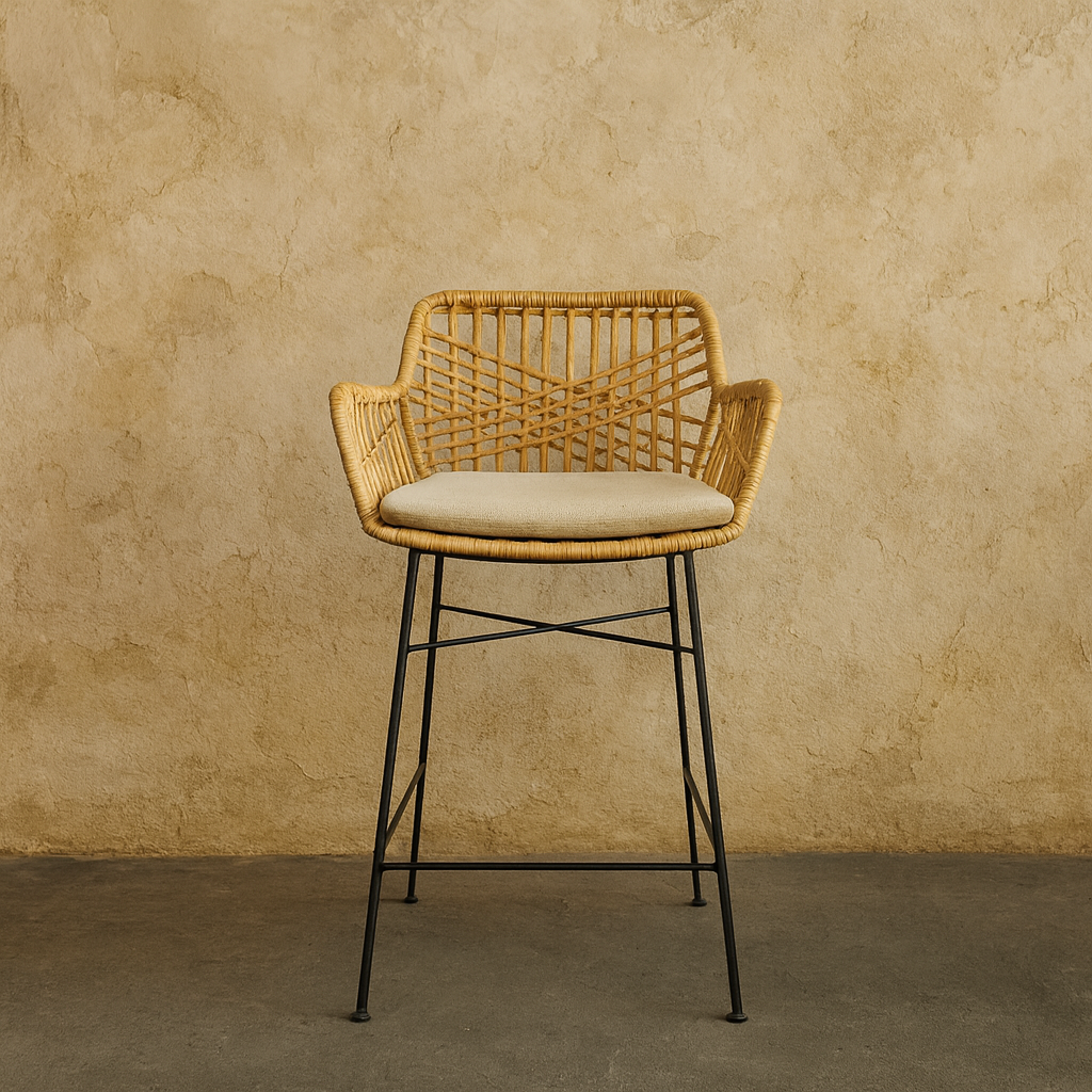 Gambia wicker bar counter stool with cushioned seat - The Attic Dubai