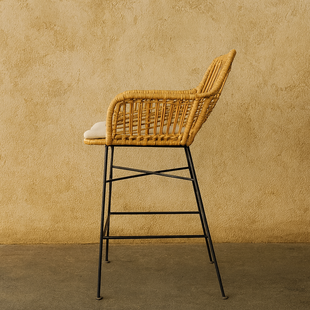 Gambia wicker bar counter stool with cushioned seat - The Attic Dubai