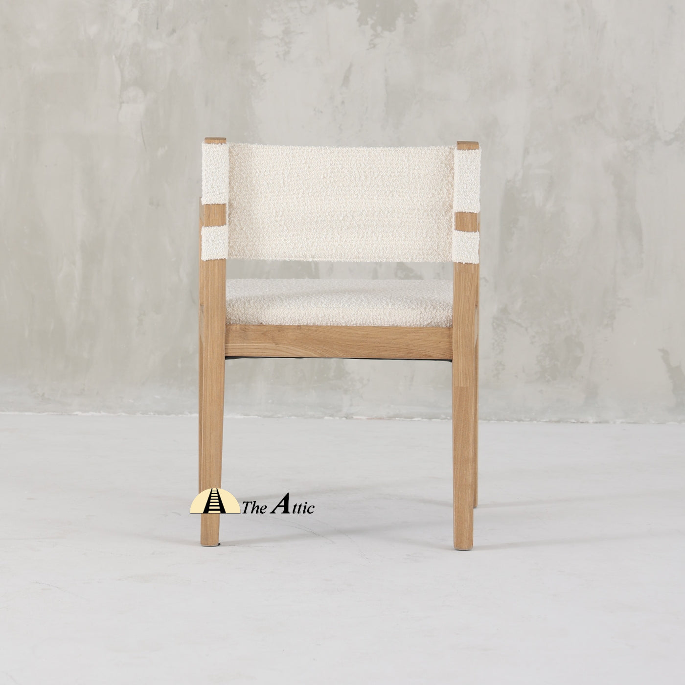 Hampton Boucle Dining Armchair, Modern Oak Wood and Boucle Chair - The Attic Dubai