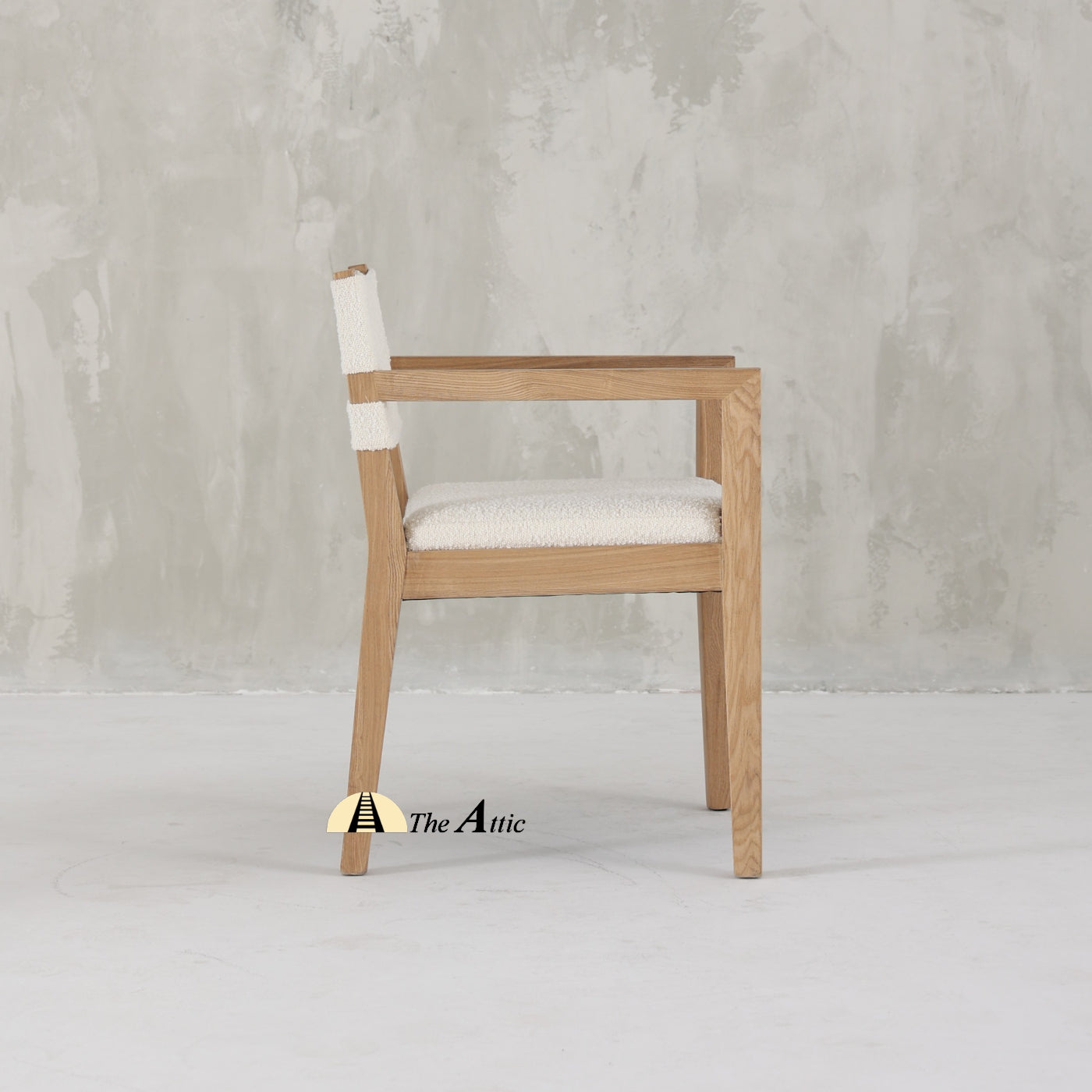Hampton Boucle Dining Armchair, Modern Oak Wood and Boucle Chair - The Attic Dubai