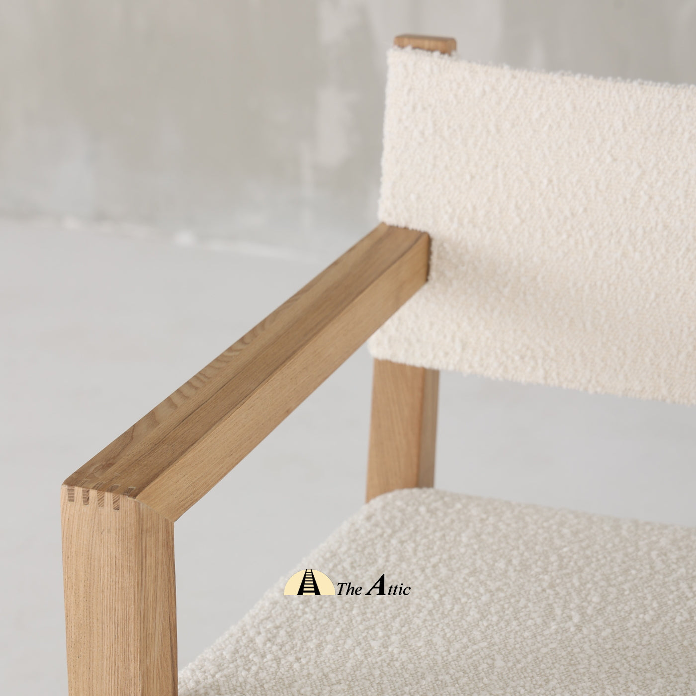 Hampton Boucle Dining Armchair, Modern Oak Wood and Boucle Chair - The Attic Dubai