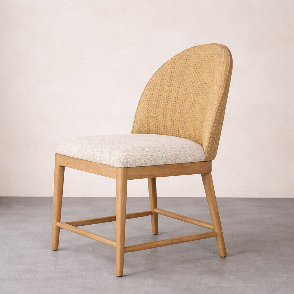 Hanoi Natural Oak & Rattan Dining Chair, Modern Oak Wood Chair, Dining Room Furniture Dubai - The Attic