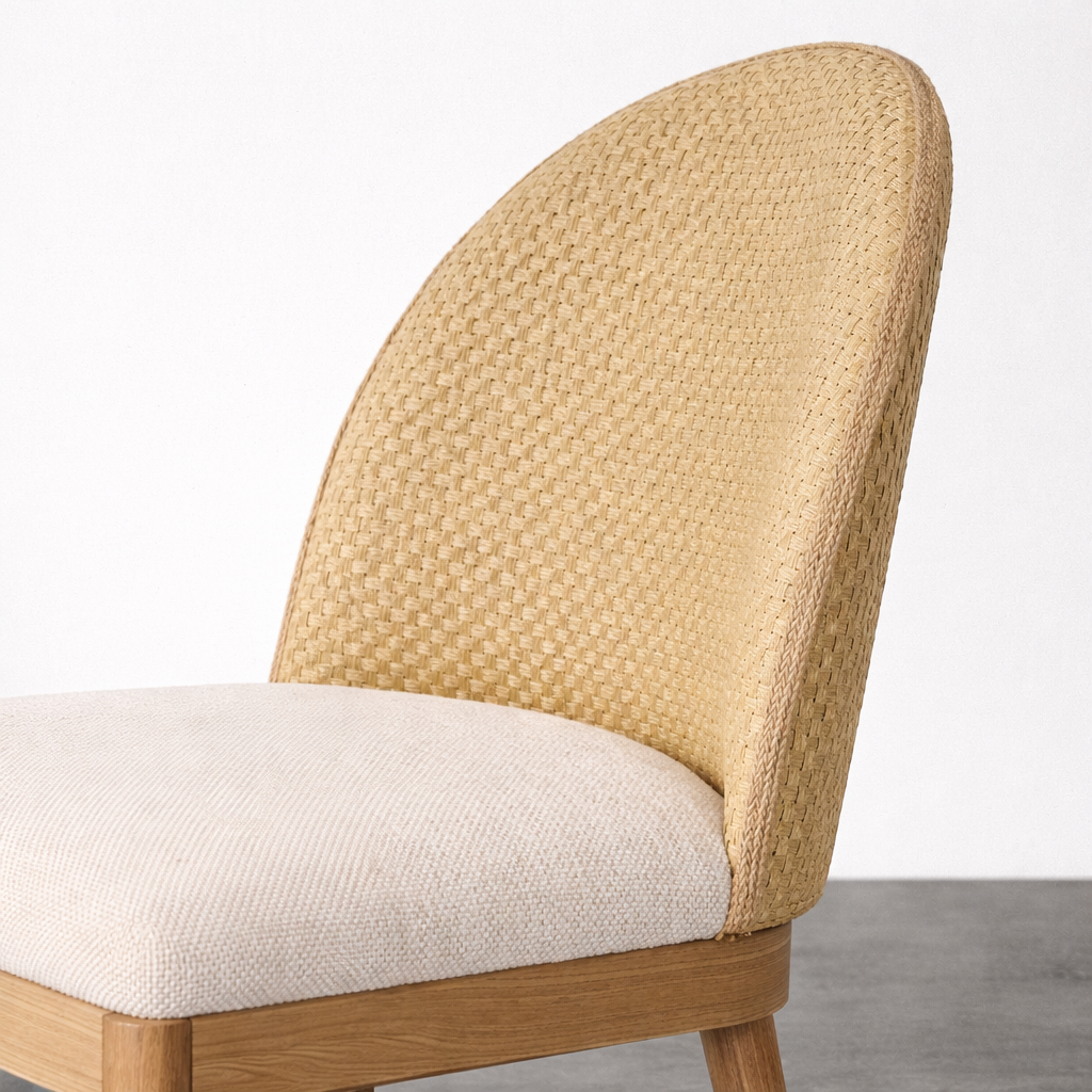 Hanoi Natural Oak & Rattan Dining Chair, Modern Oak Wood Chair, Dining Room Furniture Dubai - The Attic