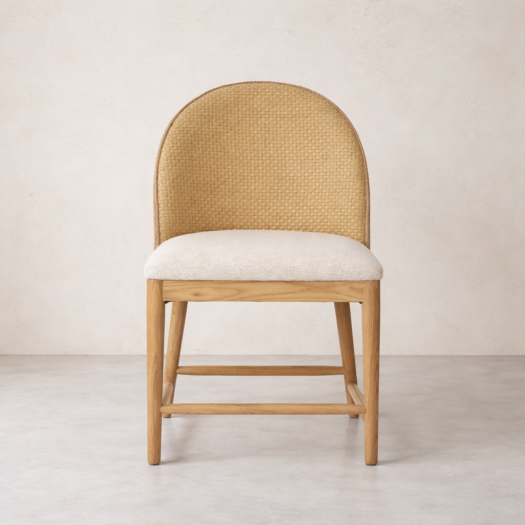 Hanoi Natural Oak & Rattan Dining Chair, Modern Oak Wood Chair, Dining Room Furniture Dubai - The Attic