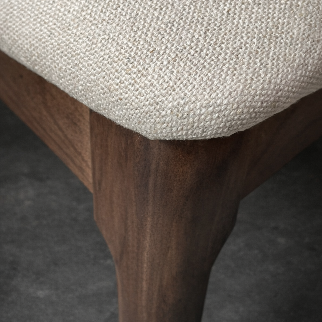 Hartford Dining Chair featuring a solid oak wood frame and soft linen upholstery