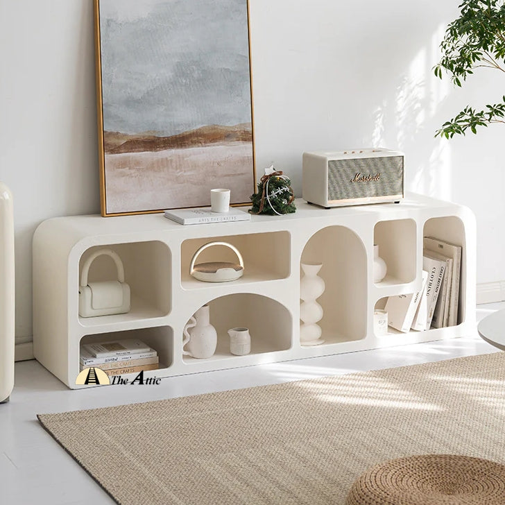 Hawaii Organic Shape White TV Unit, 160cm - The Attic Dubai