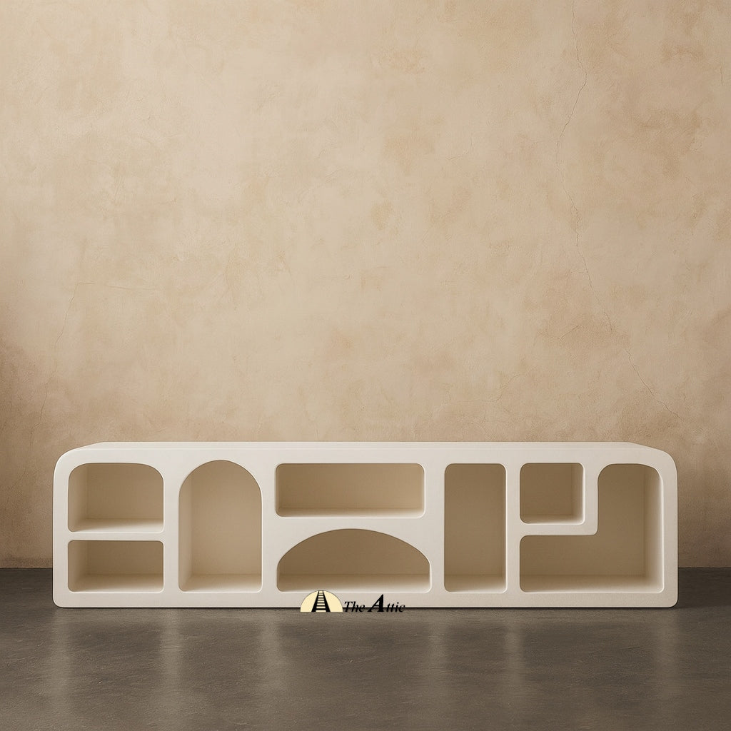 Hawaii Organic Shape White TV Unit, 200cm - theatticdubai.com