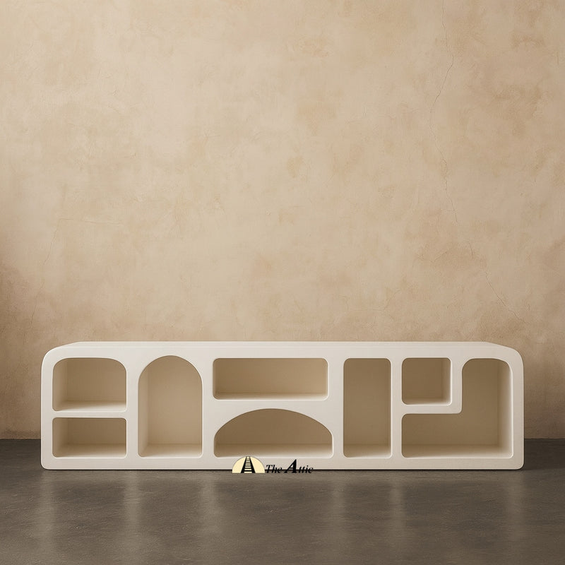 Hawaii Organic Shape White TV Unit, 200cm - theatticdubai.com