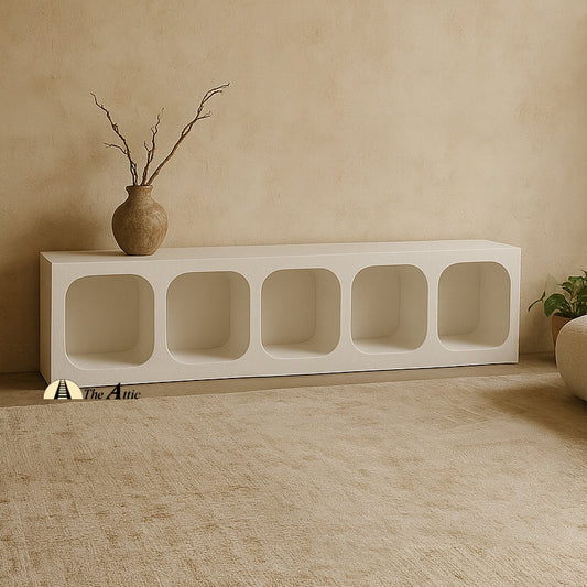 Hawaii Contemporary Organic Shape White TV Unit, 200cm - The Attic Dubai