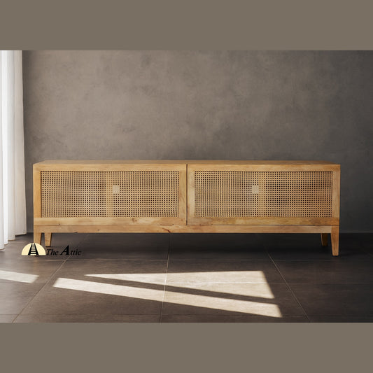 Kota Mango Wood and Rattan TV Cabinet, Natural Wicker Furniture - The Attic Dubai