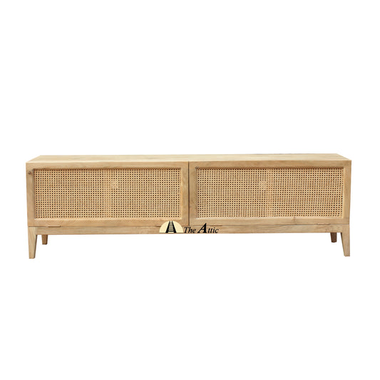 Kota Mango Wood and Rattan TV Cabinet, Natural Wicker Furniture - The Attic Dubai