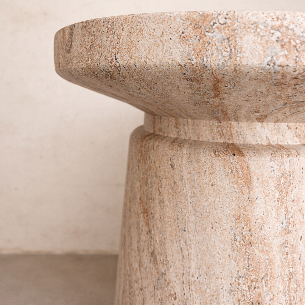 Krabi Travertine Side Table | Modern Stone Side Table Dubai