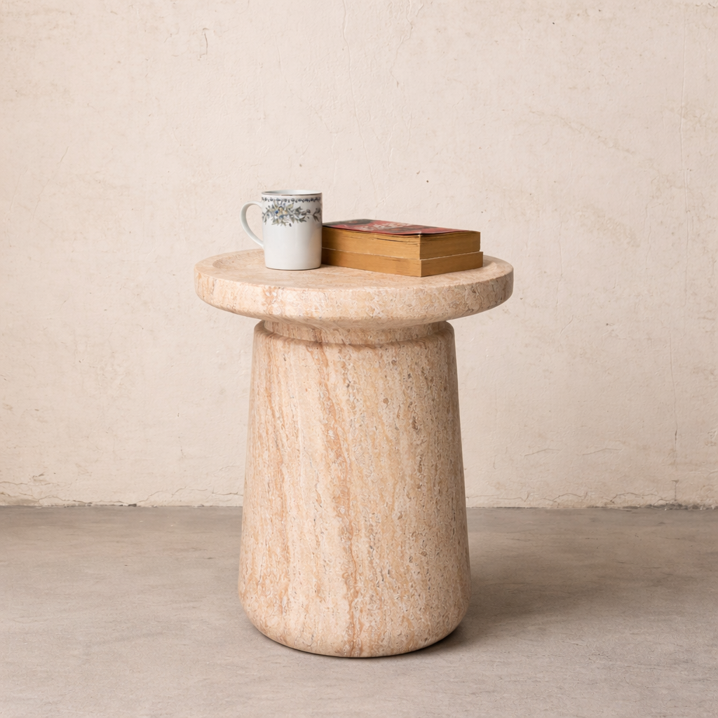 Krabi Travertine Side Table | Modern Stone Side Table Dubai