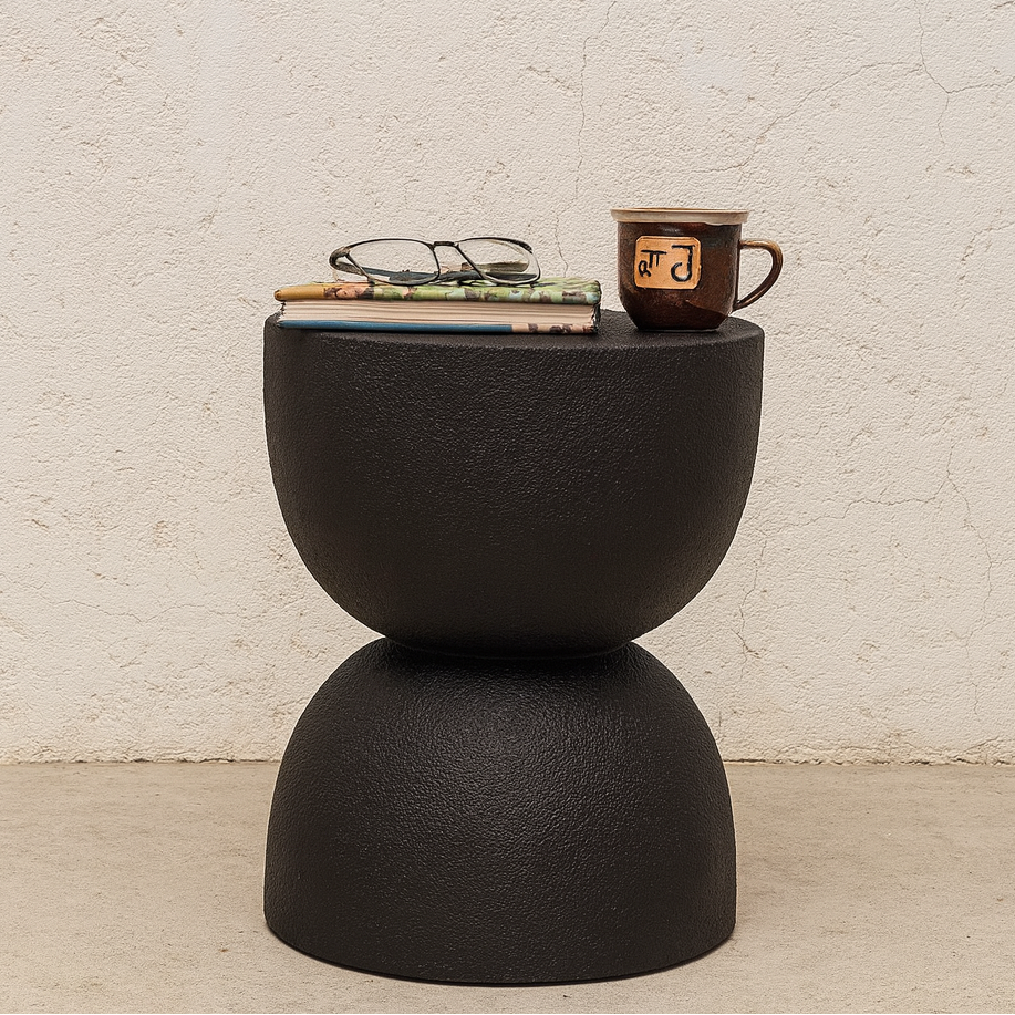 Kutch Drum Side Table, Black - The Attic Dubai
