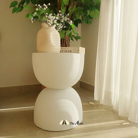 Kutch Drum Side Table, Pure White - The Attic Dubai