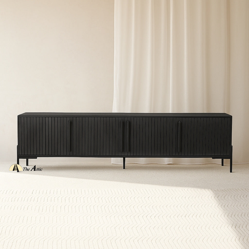 Lahti Black Rustic Wood Slatted Door TV Stand, Media Unit, Entertainment Console - The Attic Dubai