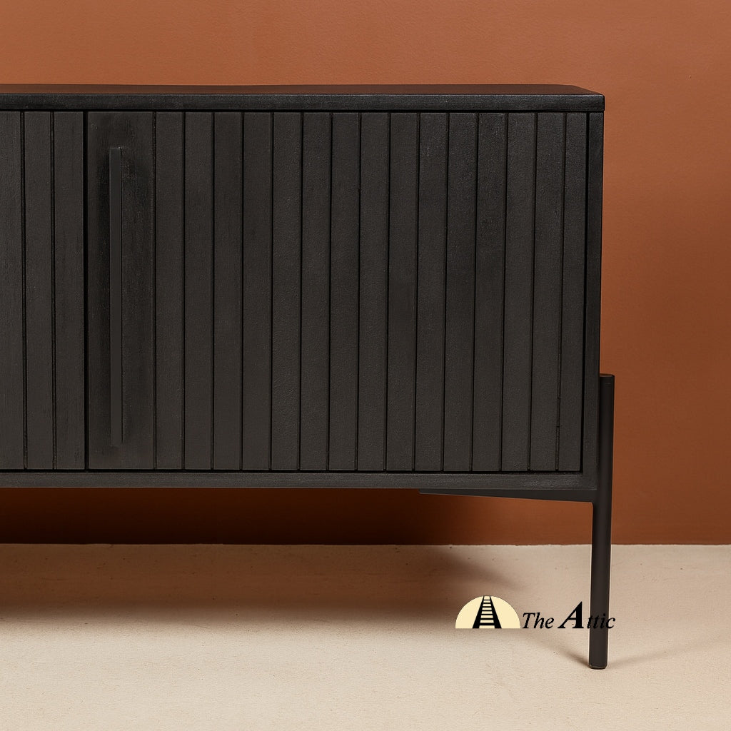 Lahti Black Rustic Wood Slatted Door TV Stand, Media Unit, Entertainment Console - The Attic Dubai