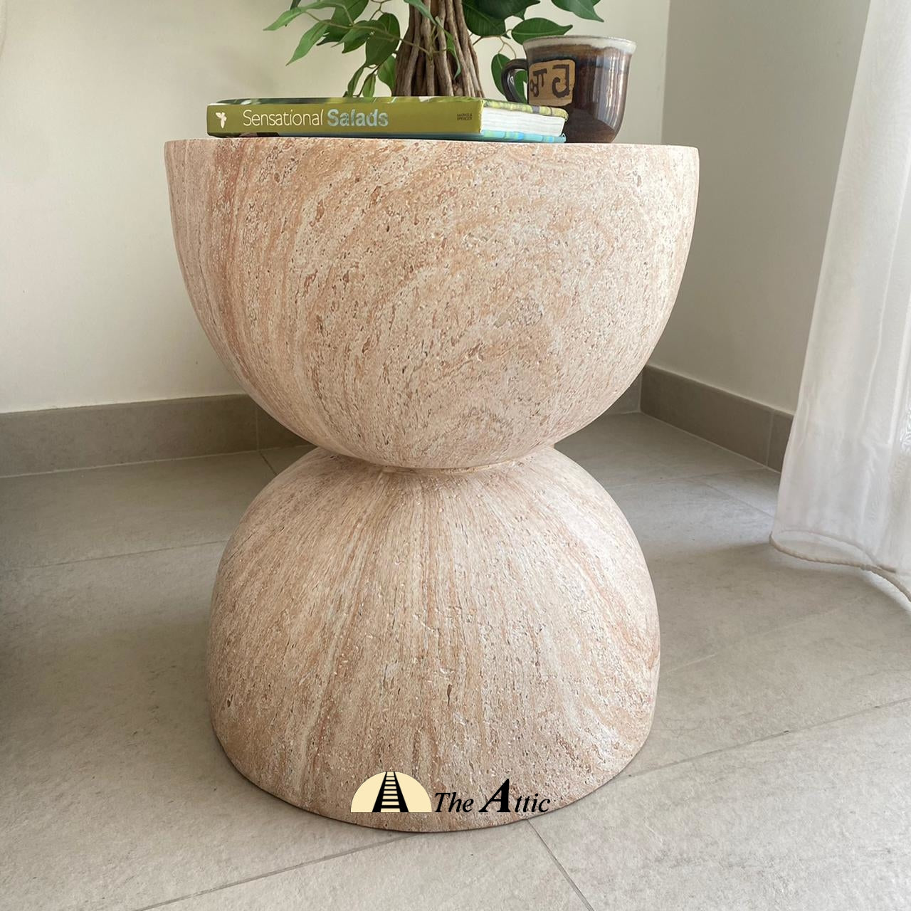 Madison Stone Finish Drum Side Table - The Attic Dubai