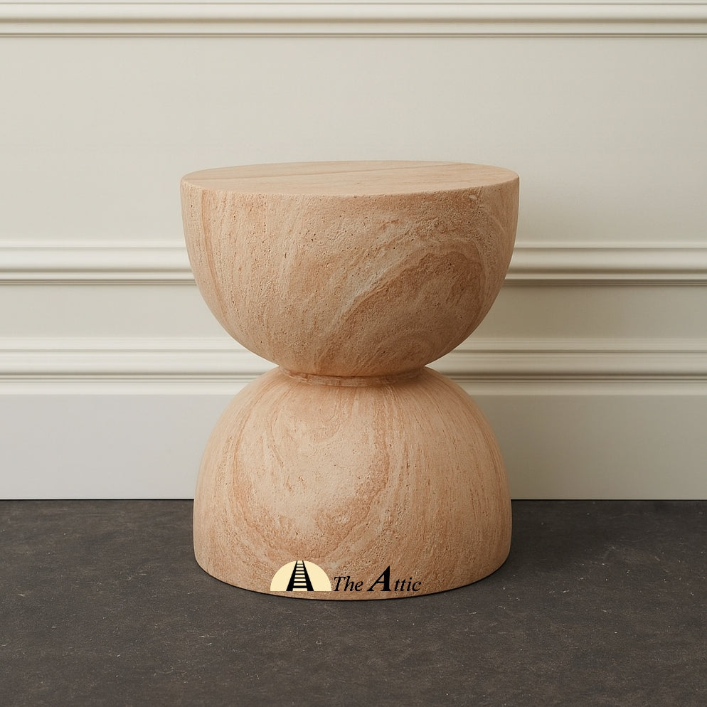 Madison Stone Finish Drum Side Table - The Attic Dubai