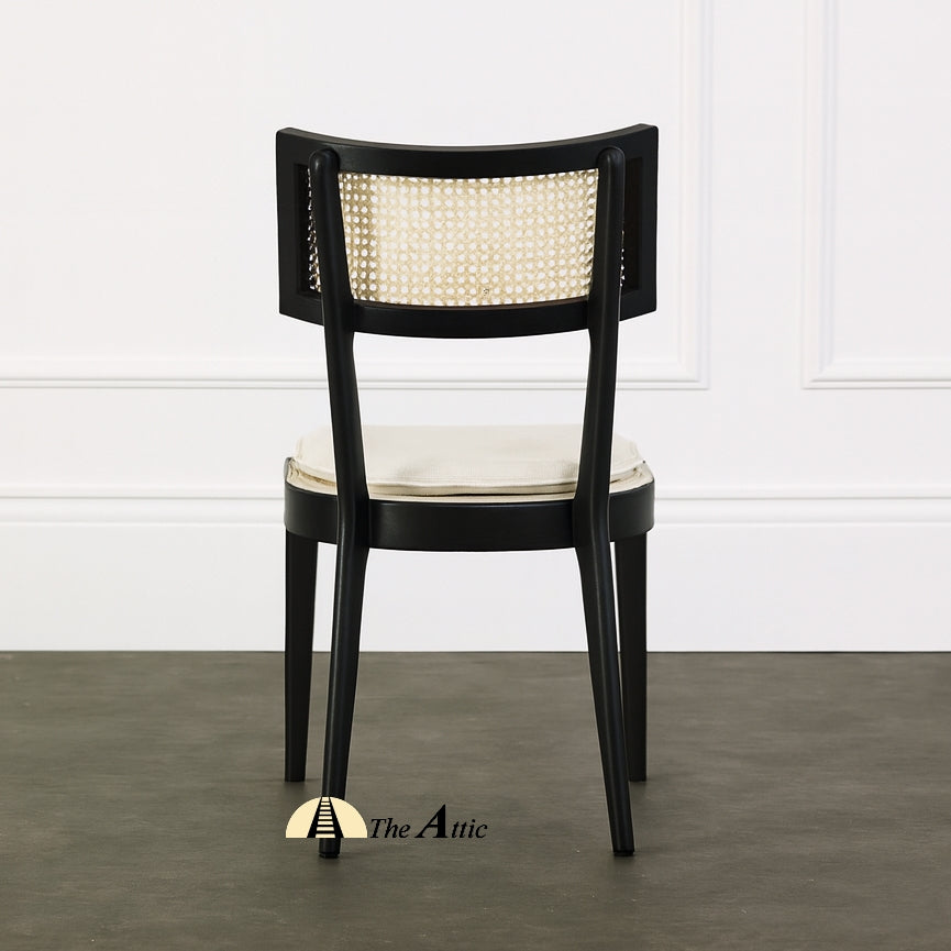 Malaga Dining Dining Chair, Black with Natural Rattan Woven Back and Cushioned Seat