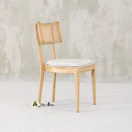 Malaga Dining Chair with Natural Rattan Back and Fabric Seat - TheAtticDubai.com