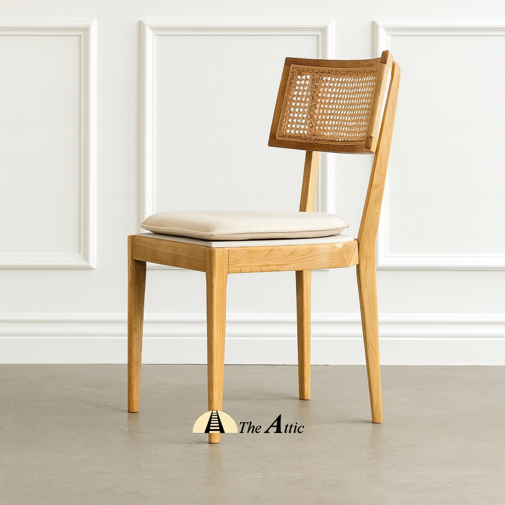 Malaga Dining Chair with Natural Rattan Back and Fabric Seat - TheAtticDubai.com