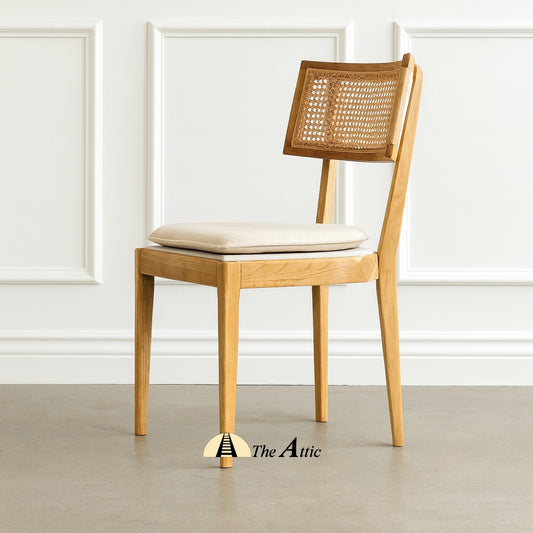 Malaga Dining Chair with Natural Rattan Back and Fabric Seat - TheAtticDubai.com