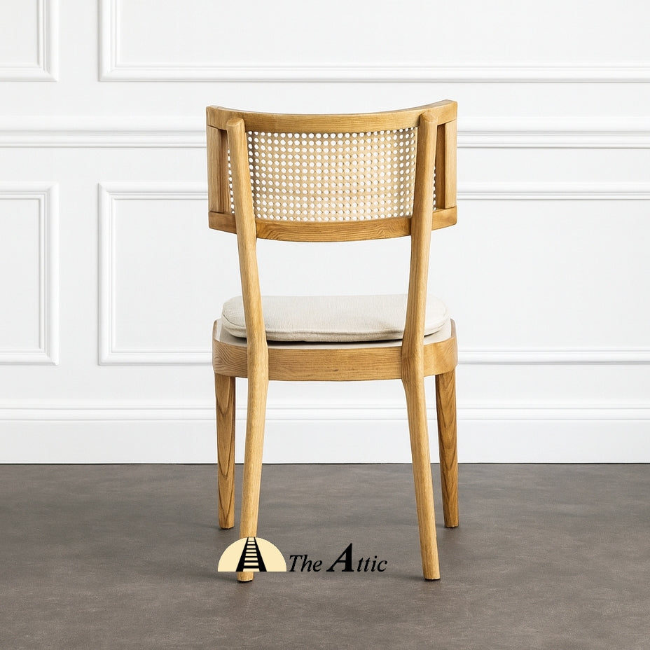 Malaga Dining Chair with Natural Rattan Back and Fabric Seat - TheAtticDubai.com