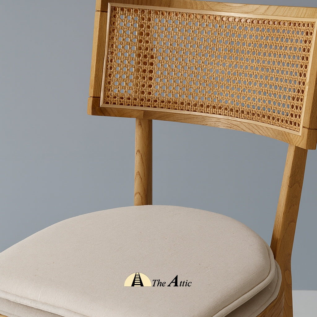 Malaga Dining Chair with Natural Rattan Back and Fabric Seat - TheAtticDubai.com