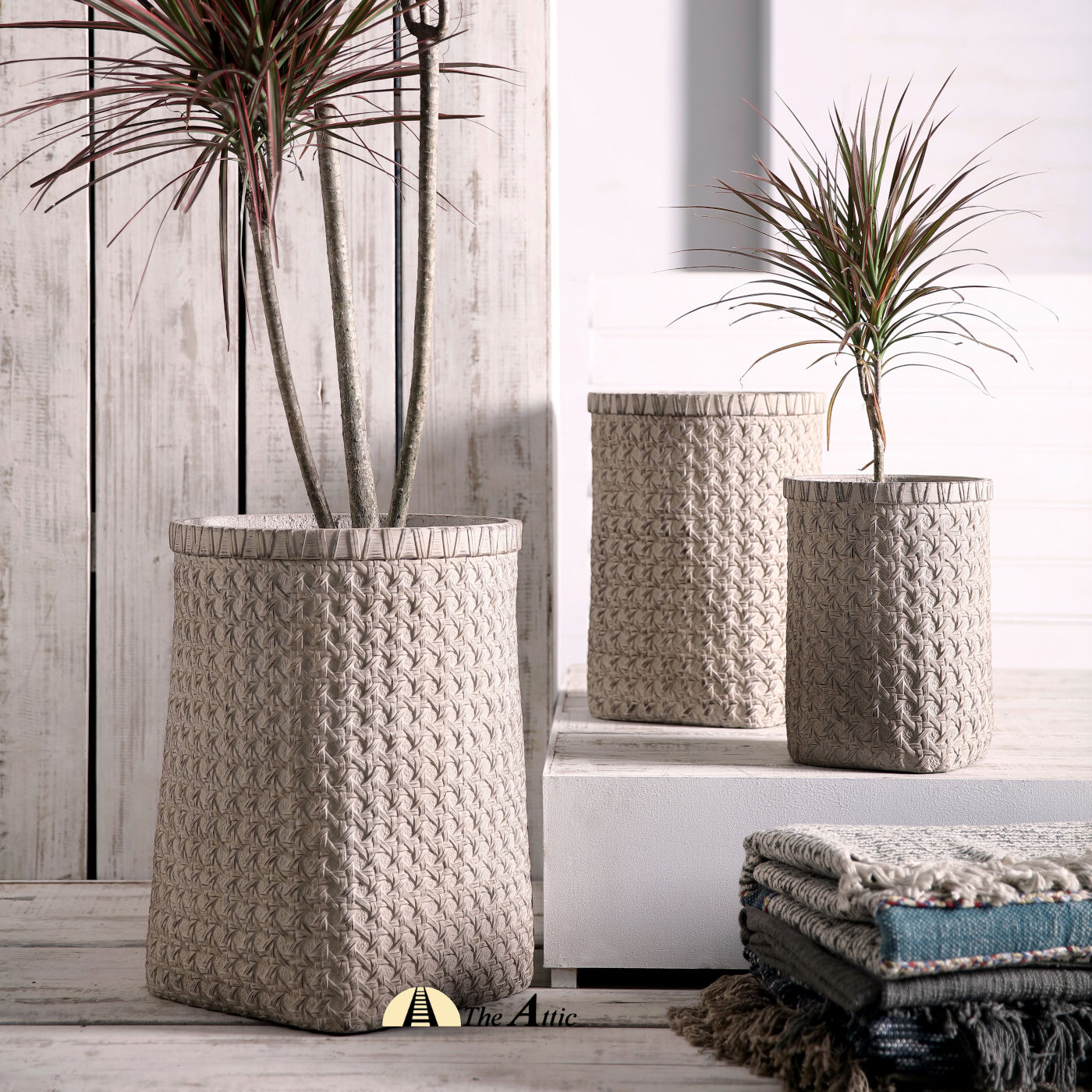 Milos Indoor/Outdoor Planter Pots, Weathered White, Outdoor Flower Pot - The Attic Dubai