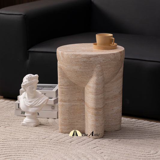 Naga Stone Finish Side Table, Travertine table, Home Décor - The Attic Dubai