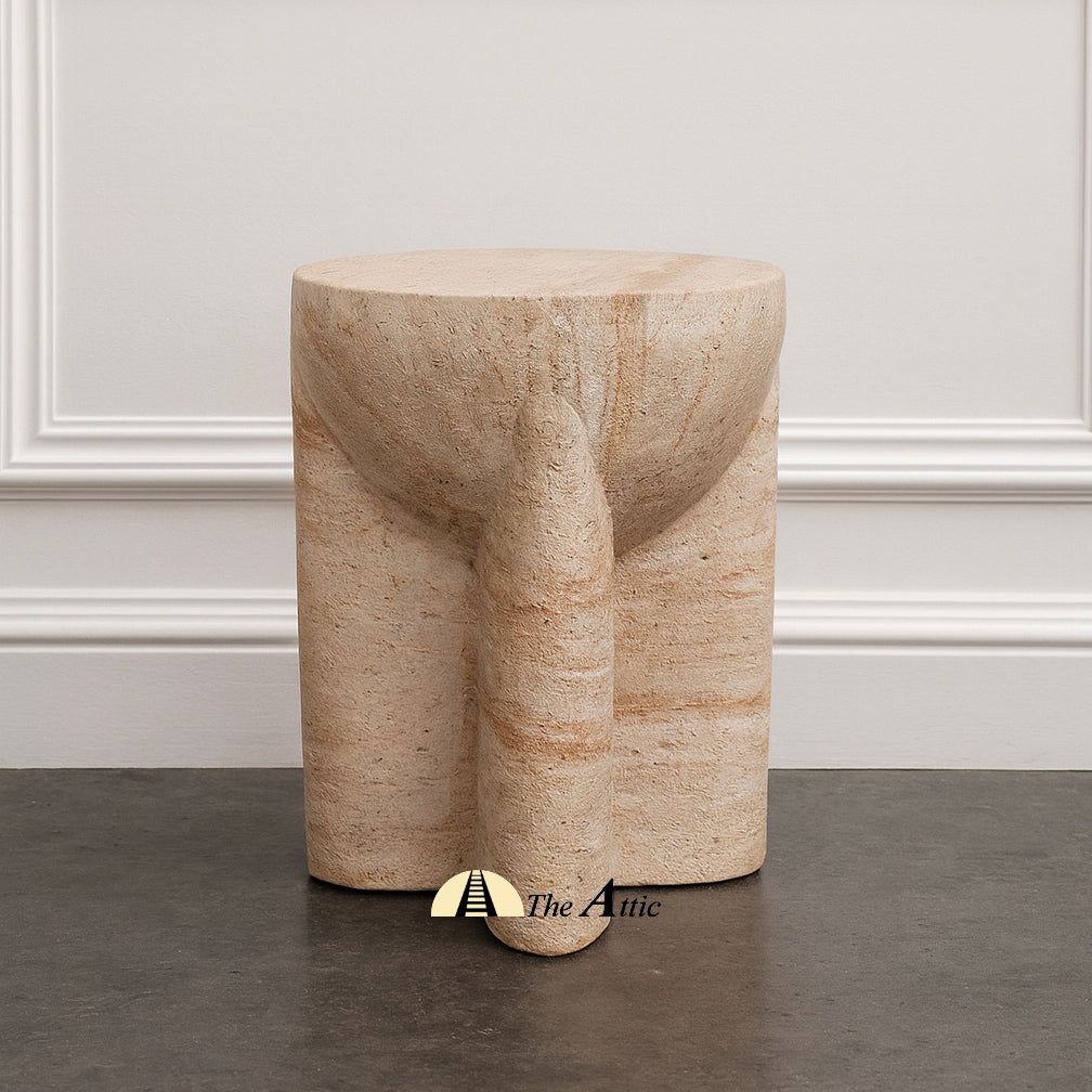 Naga Stone Finish Side Table, Travertine table, Home Décor - The Attic Dubai