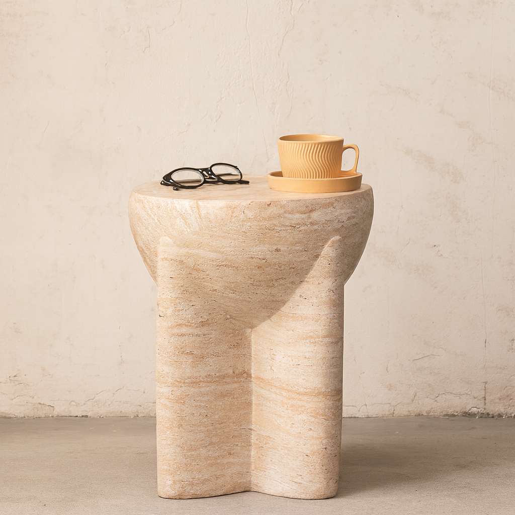 Naga Stone Finish Side Table, Travertine table, Home Décor - The Attic Dubai