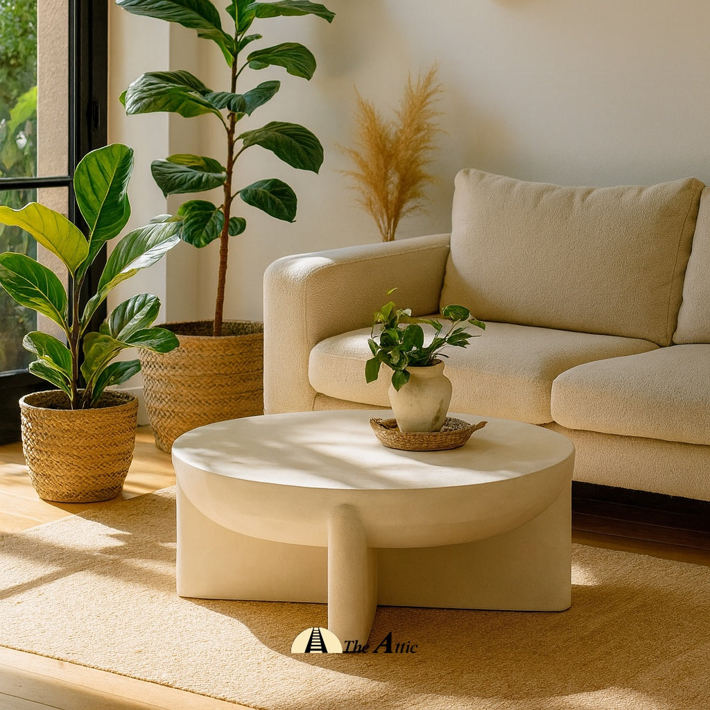 Naga Concrete Finish Round White Coffee Table - www.theatticdubai.com
