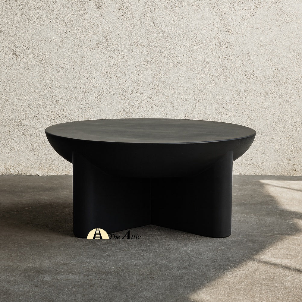 Naga round black concrete finish coffee table - The Attic Dubai