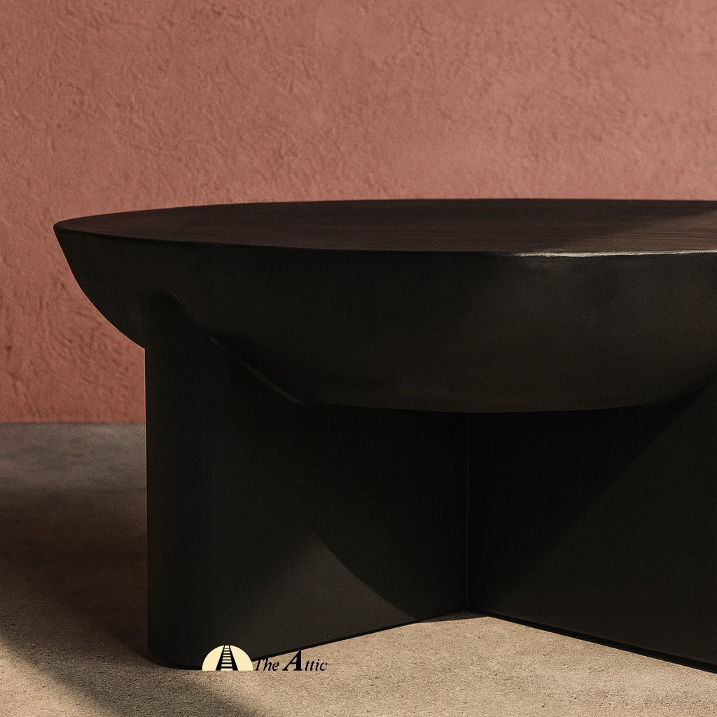 Naga round black concrete finish coffee table - The Attic Dubai