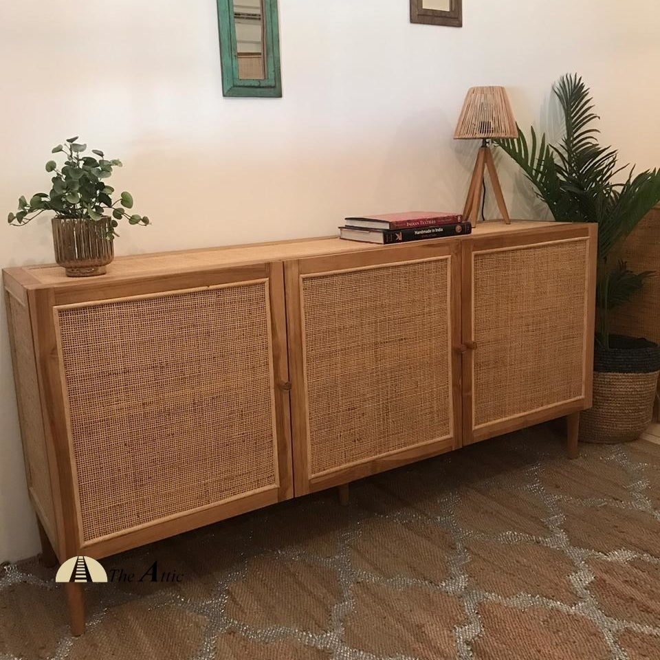 Naples Teak and Rattan Cabinet, Natural Wicker Furniture - TheAttic-Dubai.com