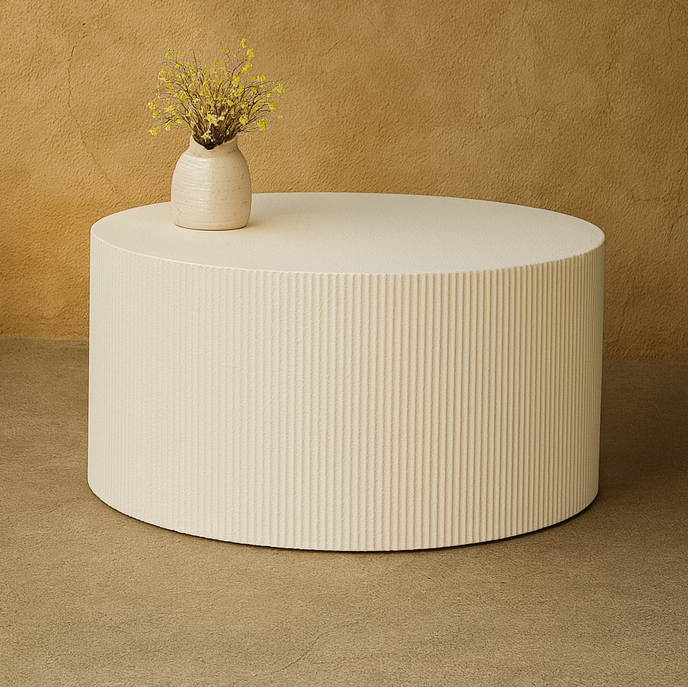 Nara white, round, fluted coffee table - The Attic Dubai