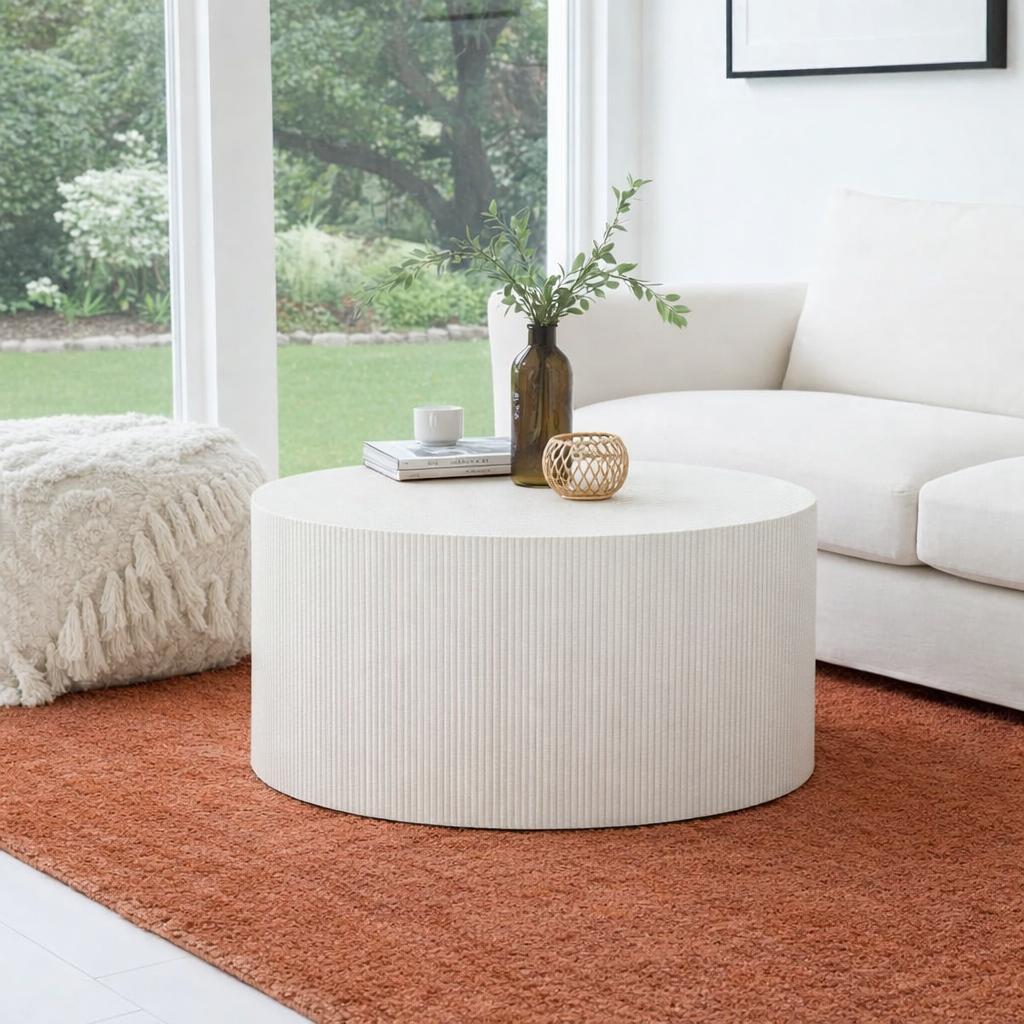 Nara white, round, fluted coffee table - The Attic Dubai