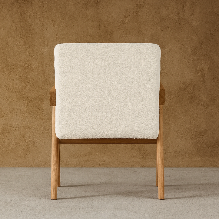 Nelly Boucle & Wood Lounge Chair | Mid-Century Design Modern Oak and Boucle Chair, Chandigarh Chair - The Attic Dubai