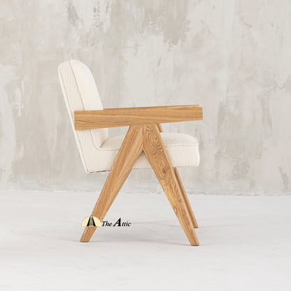 Nelly Mid-Century Modern Oak and Boucle Chair, Chandigarh Chair - The Attic Dubai