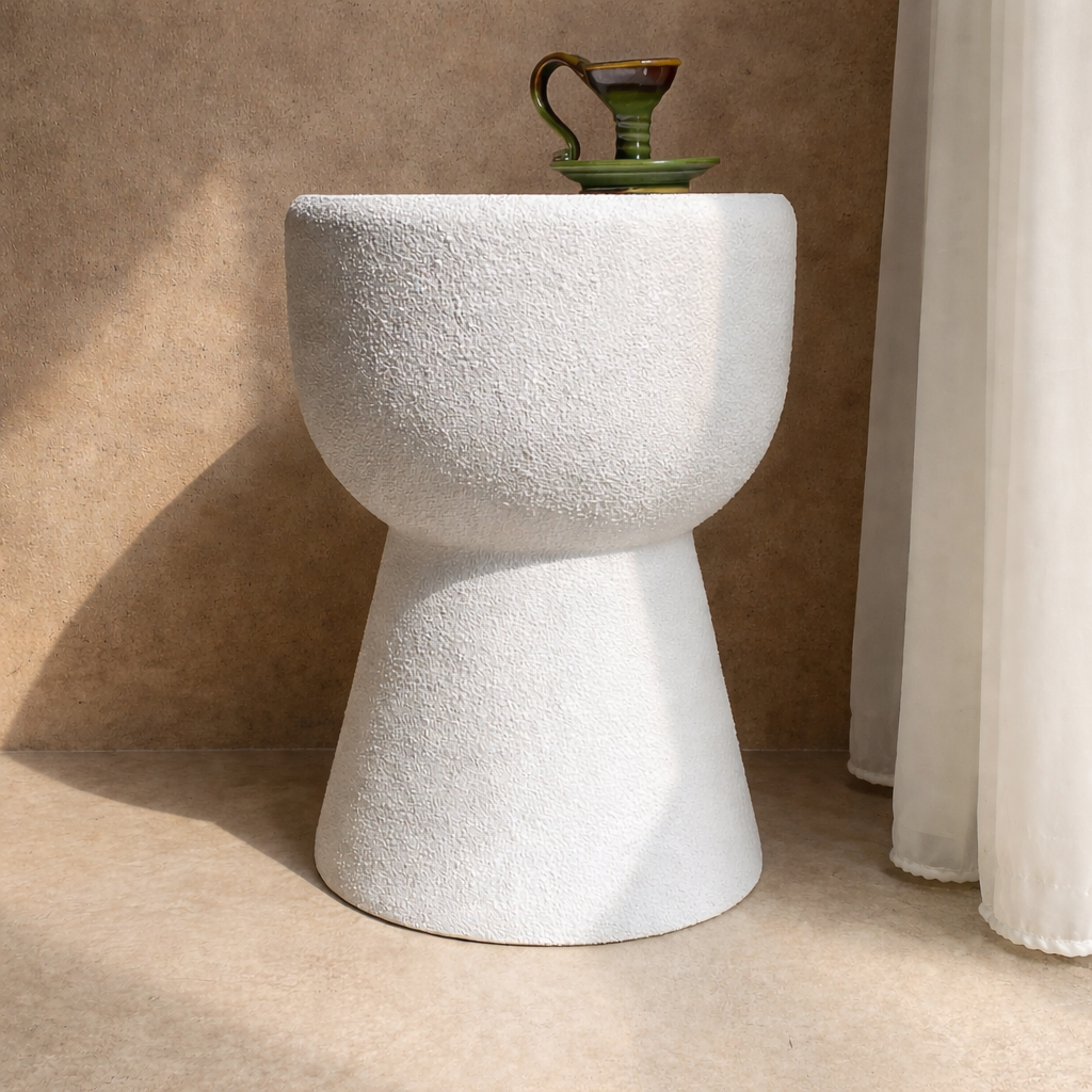 Nile Drum Side Table White | Wabi Sabi Side Table - The Attic Dubai